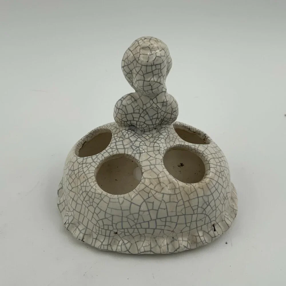 Rare Japanese Vintage Crackle Pottery Lady Lipstick Holder